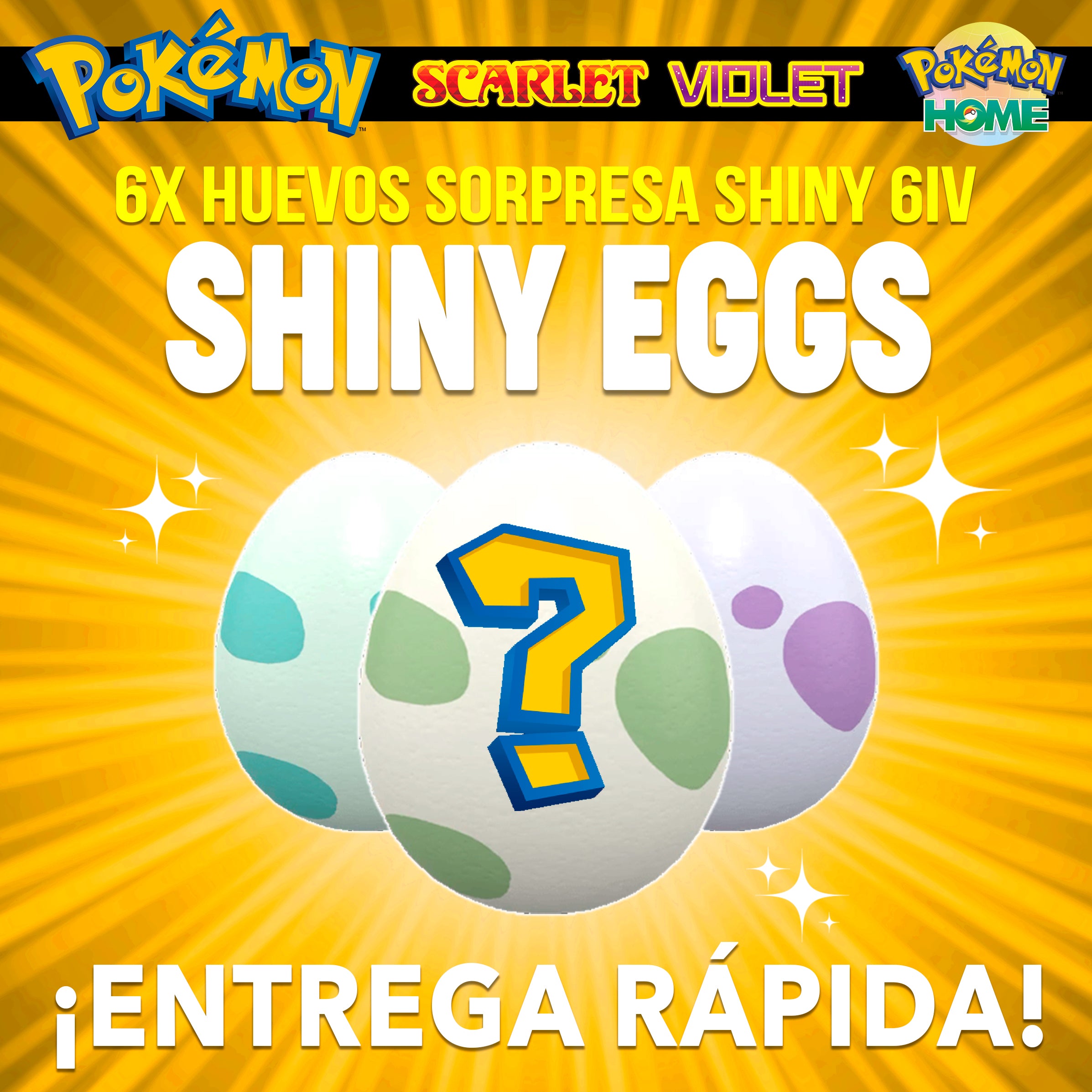 Huevos Shiny Sospresa 6IV Perfecto • Pokémon Escarlata y Purpura 6x Huevos Shiny Sospresa