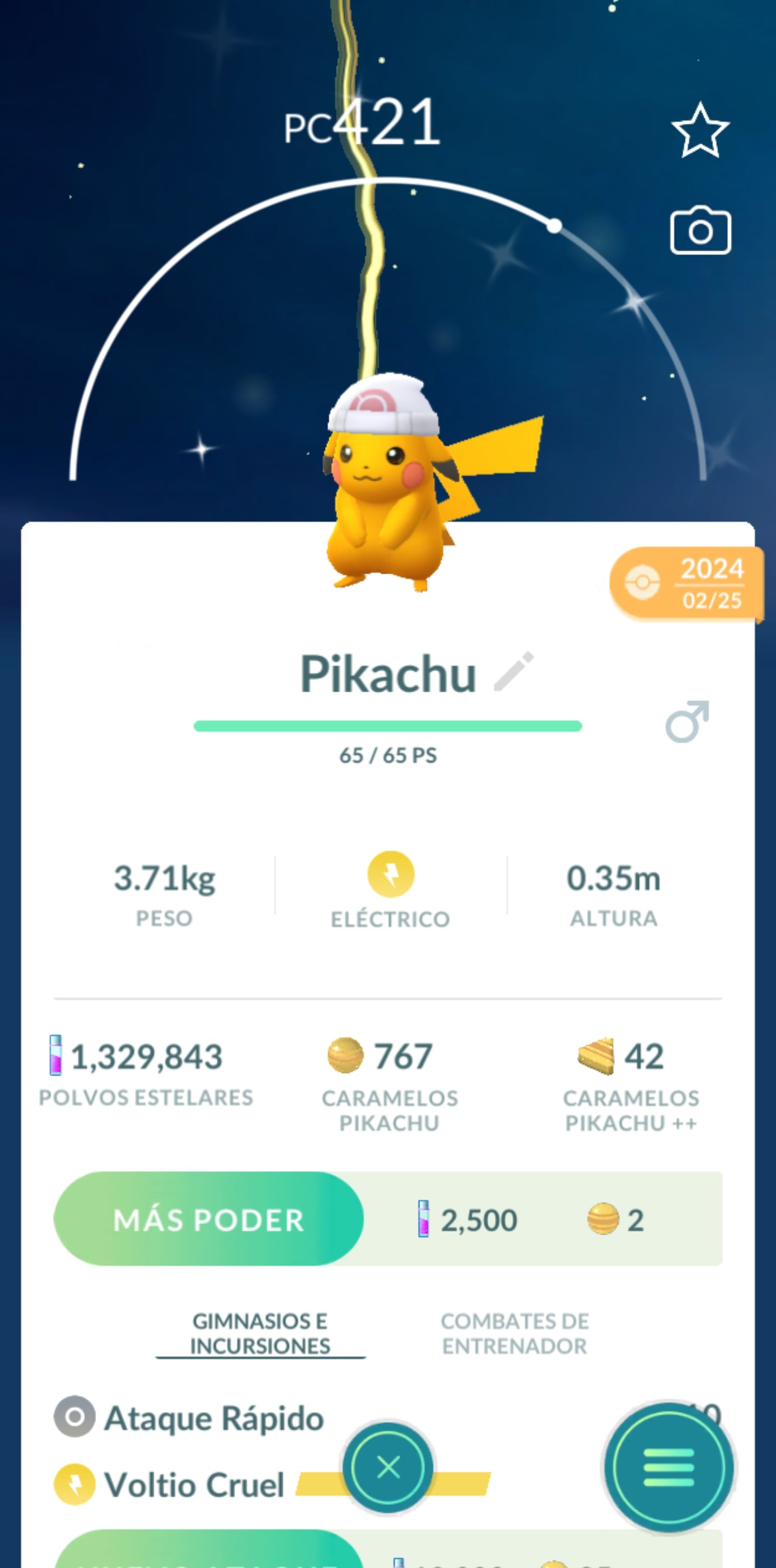 #0025 - Shiny Pikachu Dawn's Hat (Pokémon GO)